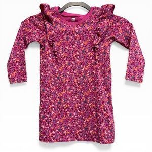 Tea Collection Ruffle Sleeve A-Line Cotton Dress Pink Floral Print Girls 4